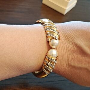 Butler Gold Pearl and Crystal Hinged Cuff Bracelet - Women Jewelry